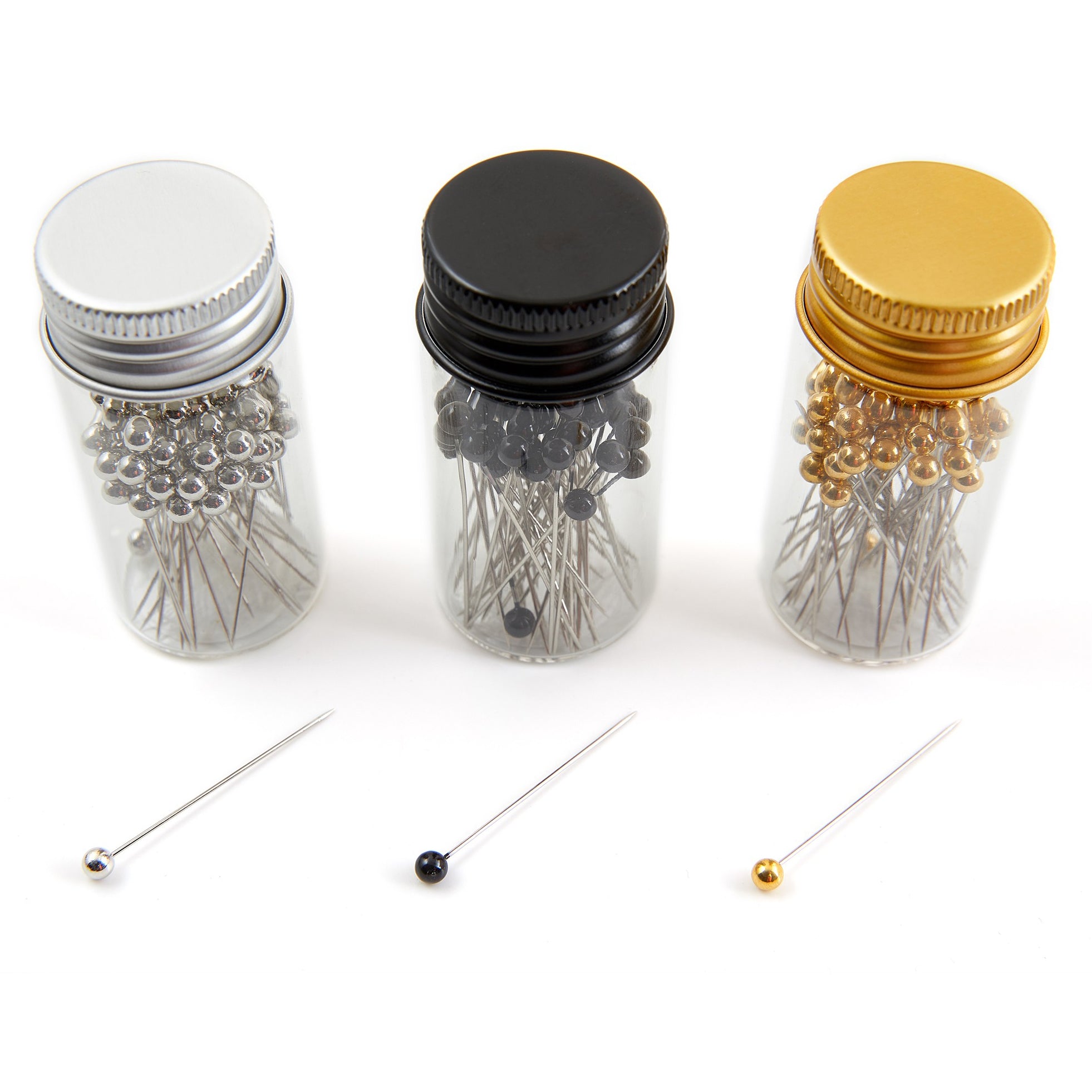 Plastic Head Pins in Glass Jars