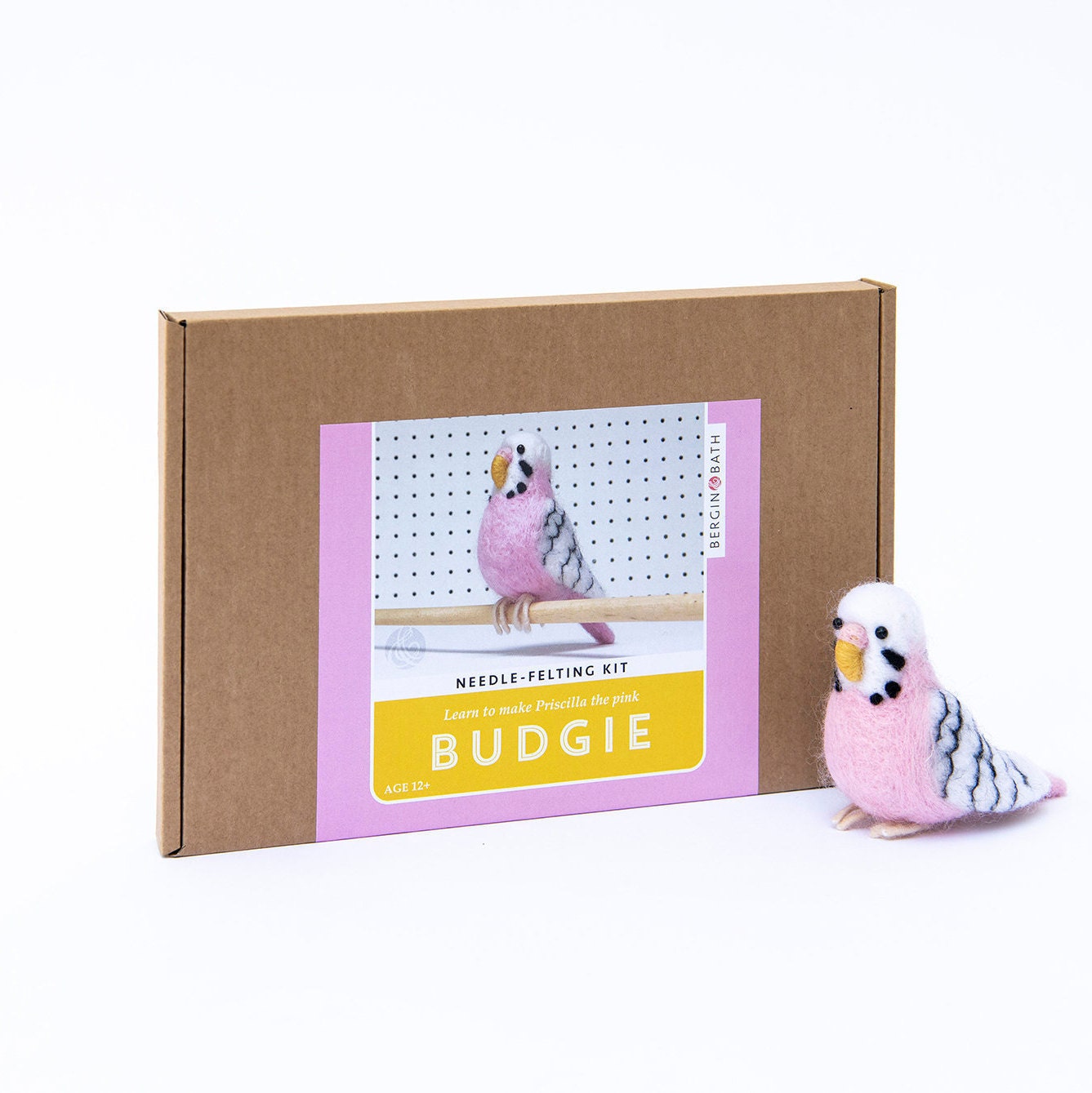 Needle Felting Kit Budgie. Make A Pink Budgerigar From Wool.