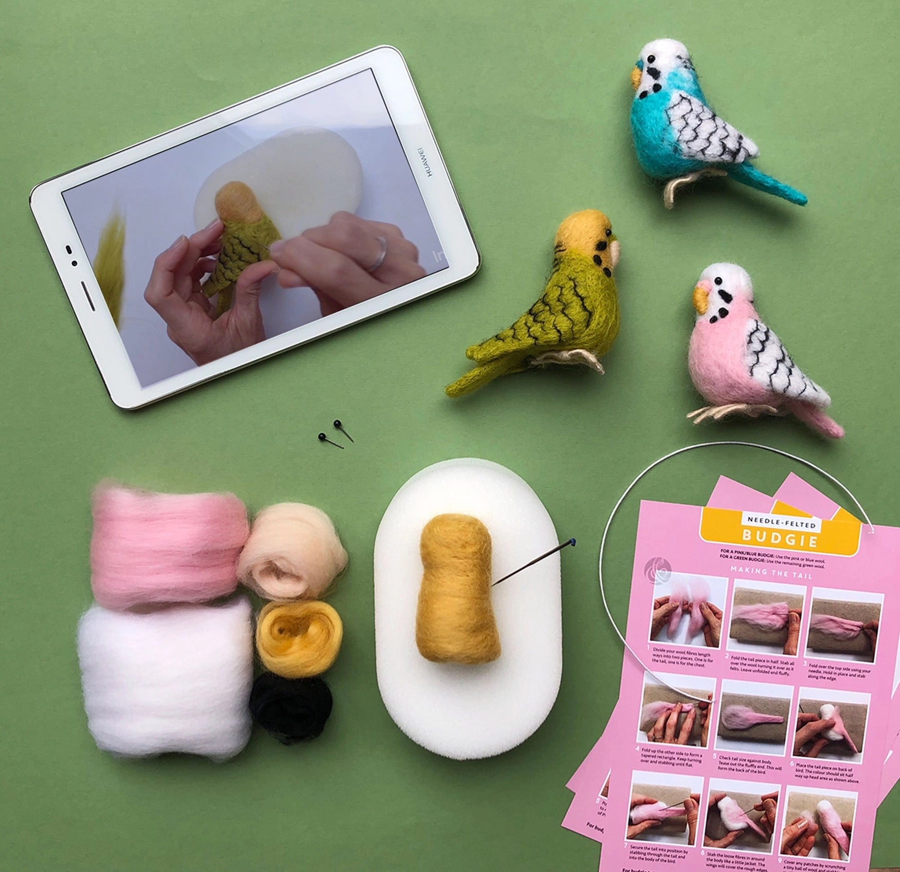 Needle Felting Kit Budgie. Make A Pink Budgerigar From Wool.