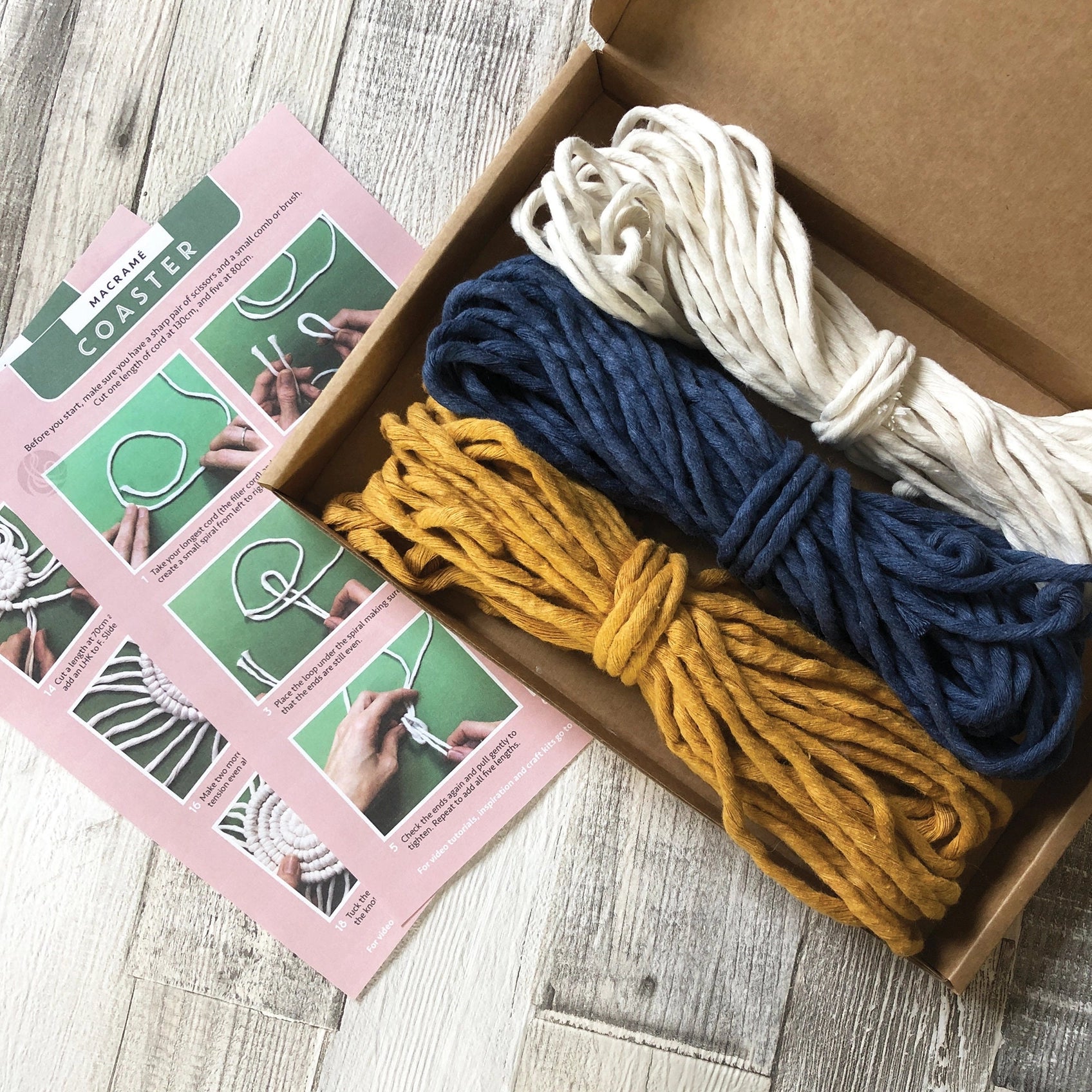 Macrame Kit Coasters - Yellow. Craft kit for adults