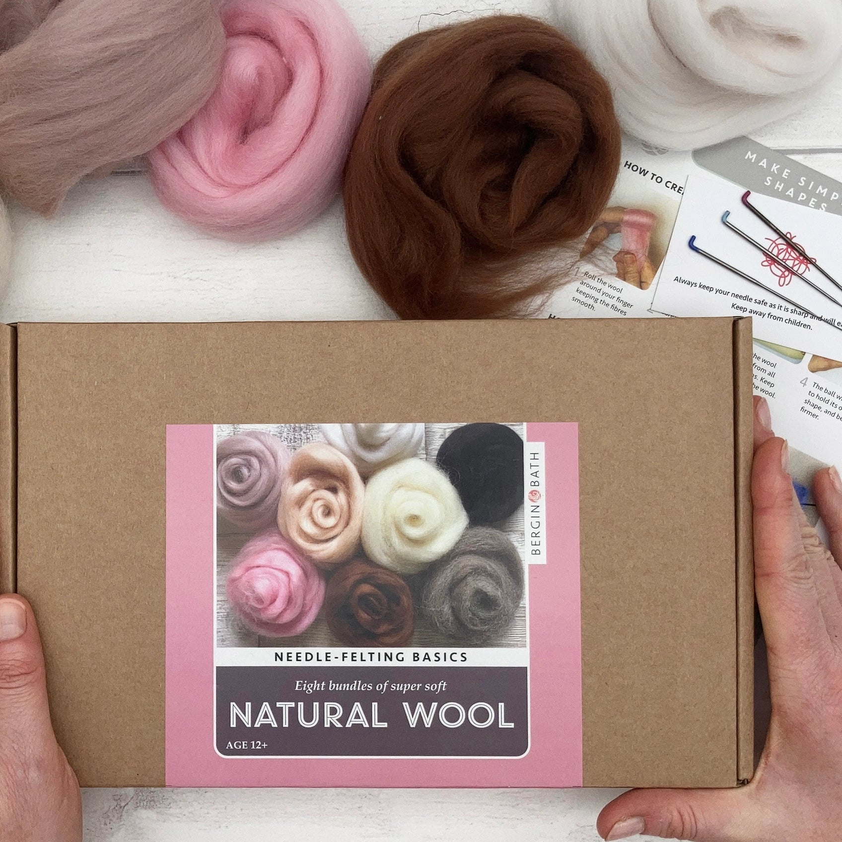 Needle felting starter kit - Natural. 70g 100% wool roving.