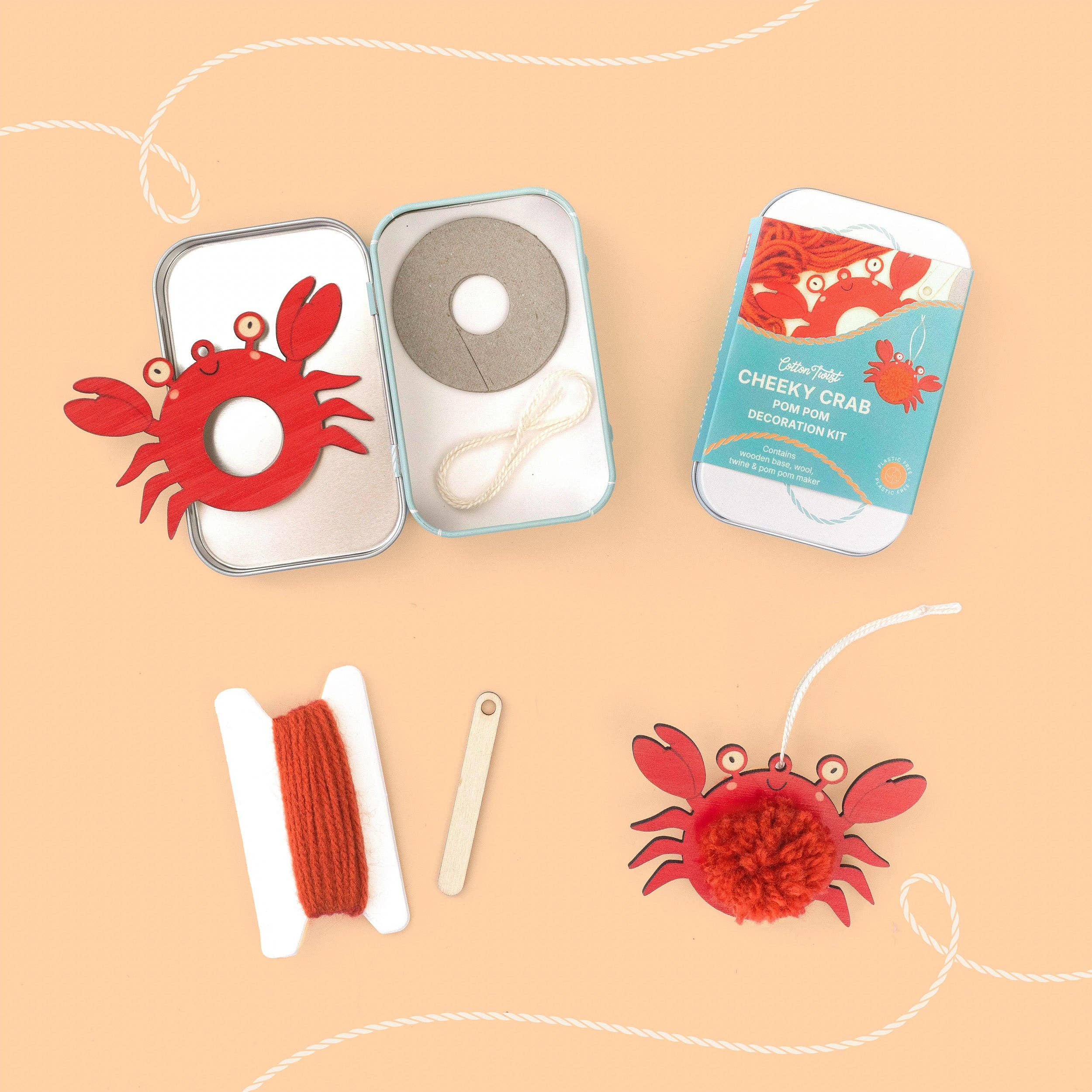 Cotton Twist (WE PREPAY ALL USA DUTIES) - Make Your Own Pom Pom Crab Decoration Kit