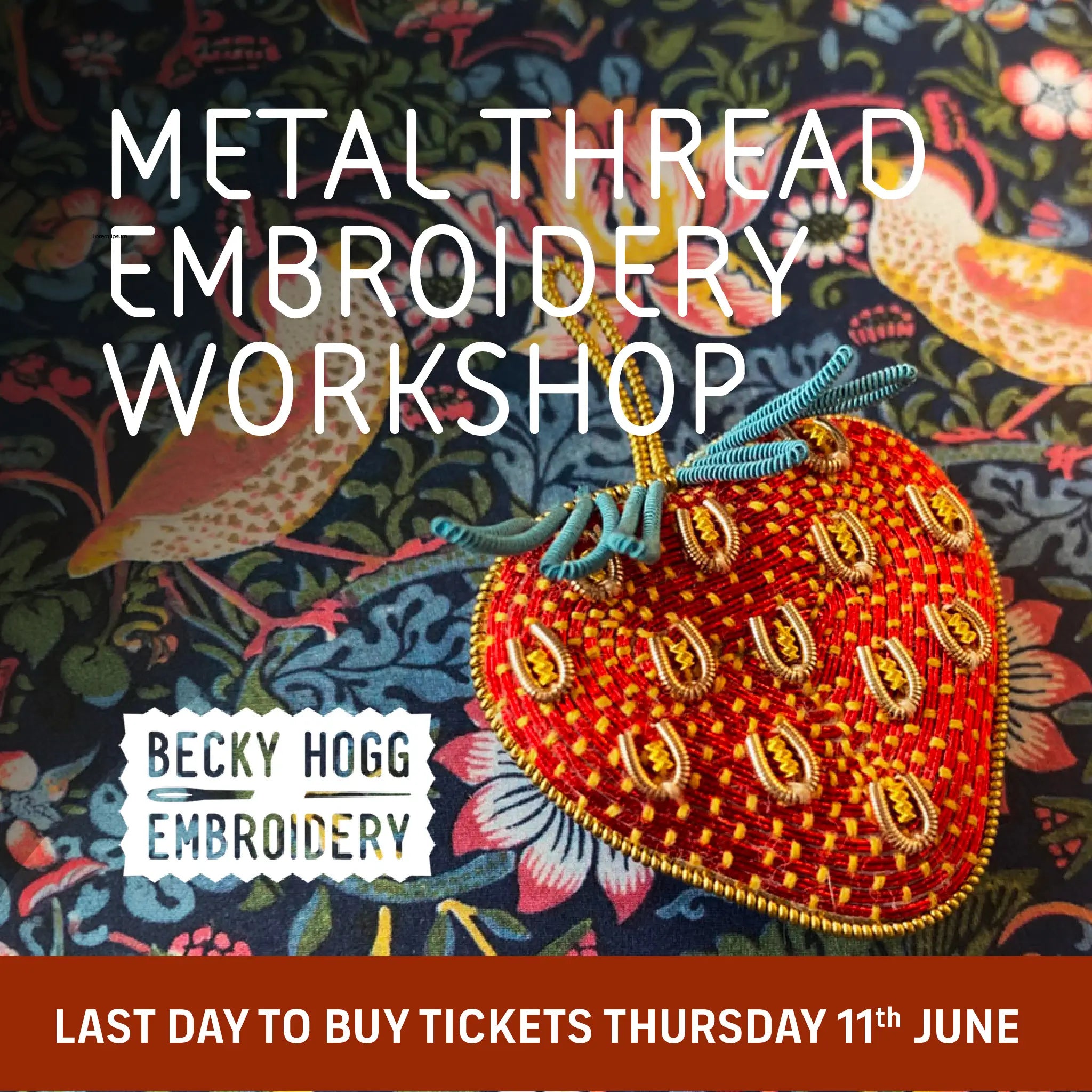 Metal Thread Embroidery, Strawberry Brooch, Workshop