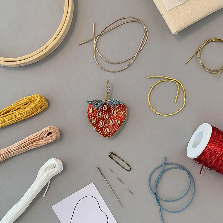 Metal Thread Embroidery, Strawberry Brooch, Workshop