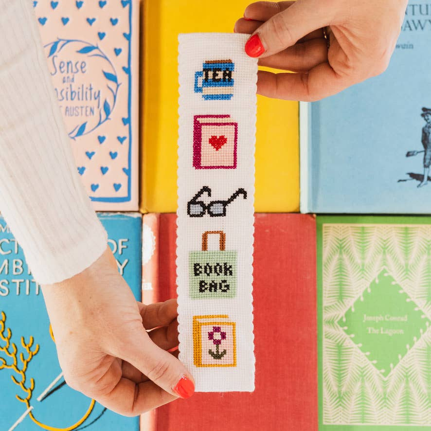 Cotton Clara Craft Kits & Supplies - Bookish Counted Cross Stitch Bookmark Kit Beginner Friendly