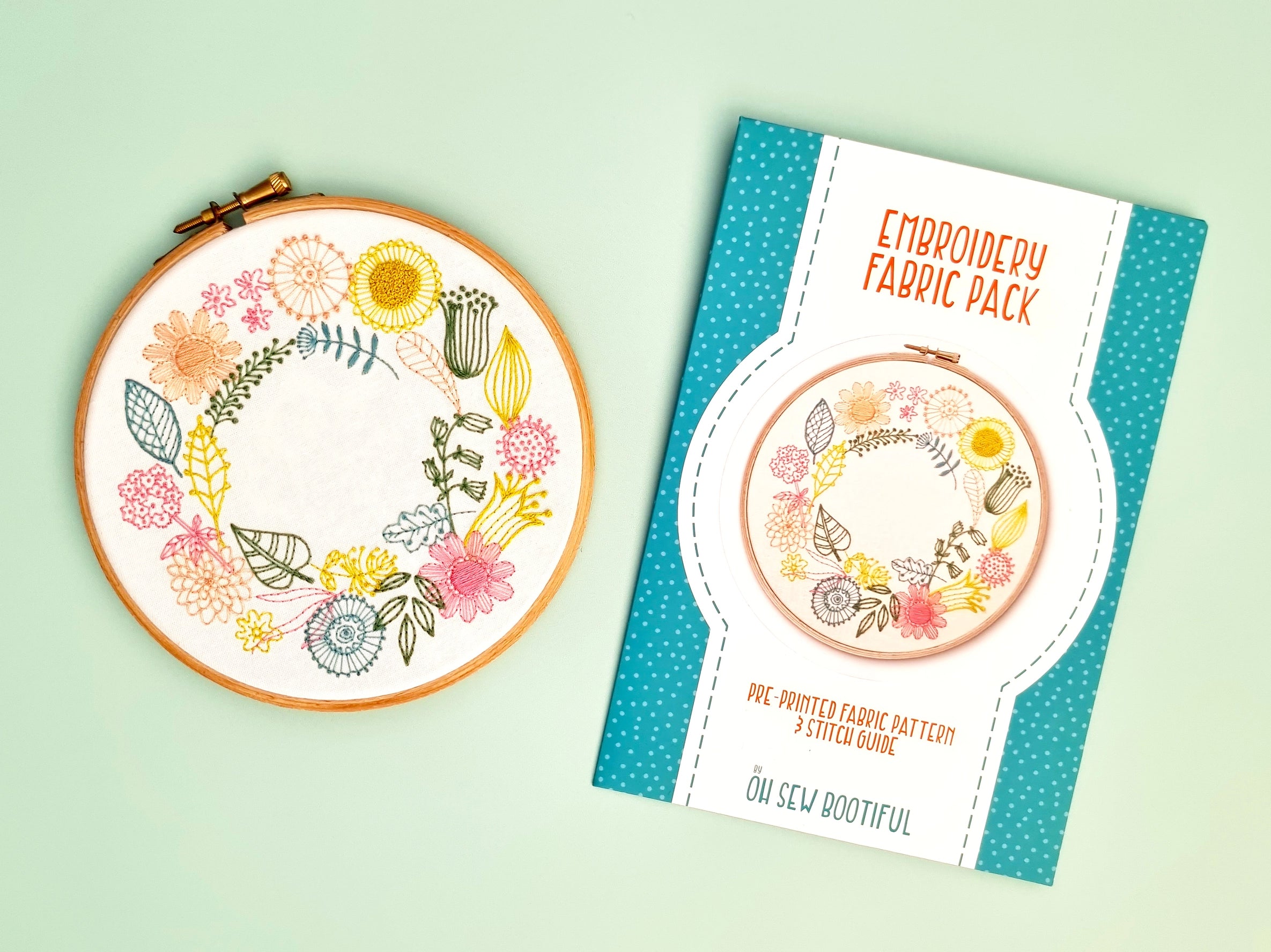 Spring Wreath Embroidery Craft Sewing Pattern Fabric Pack