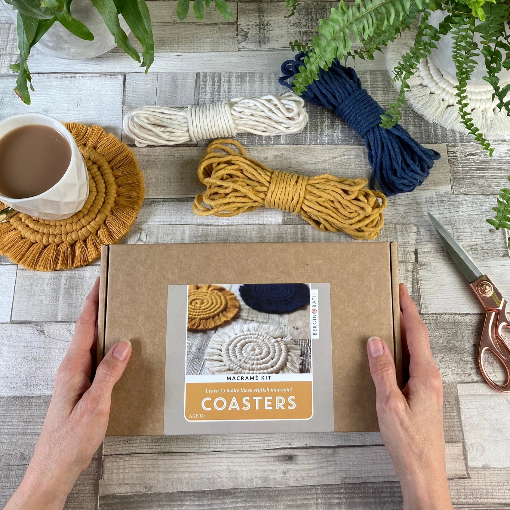 Macrame Kit Coasters - Yellow. Craft kit for adults