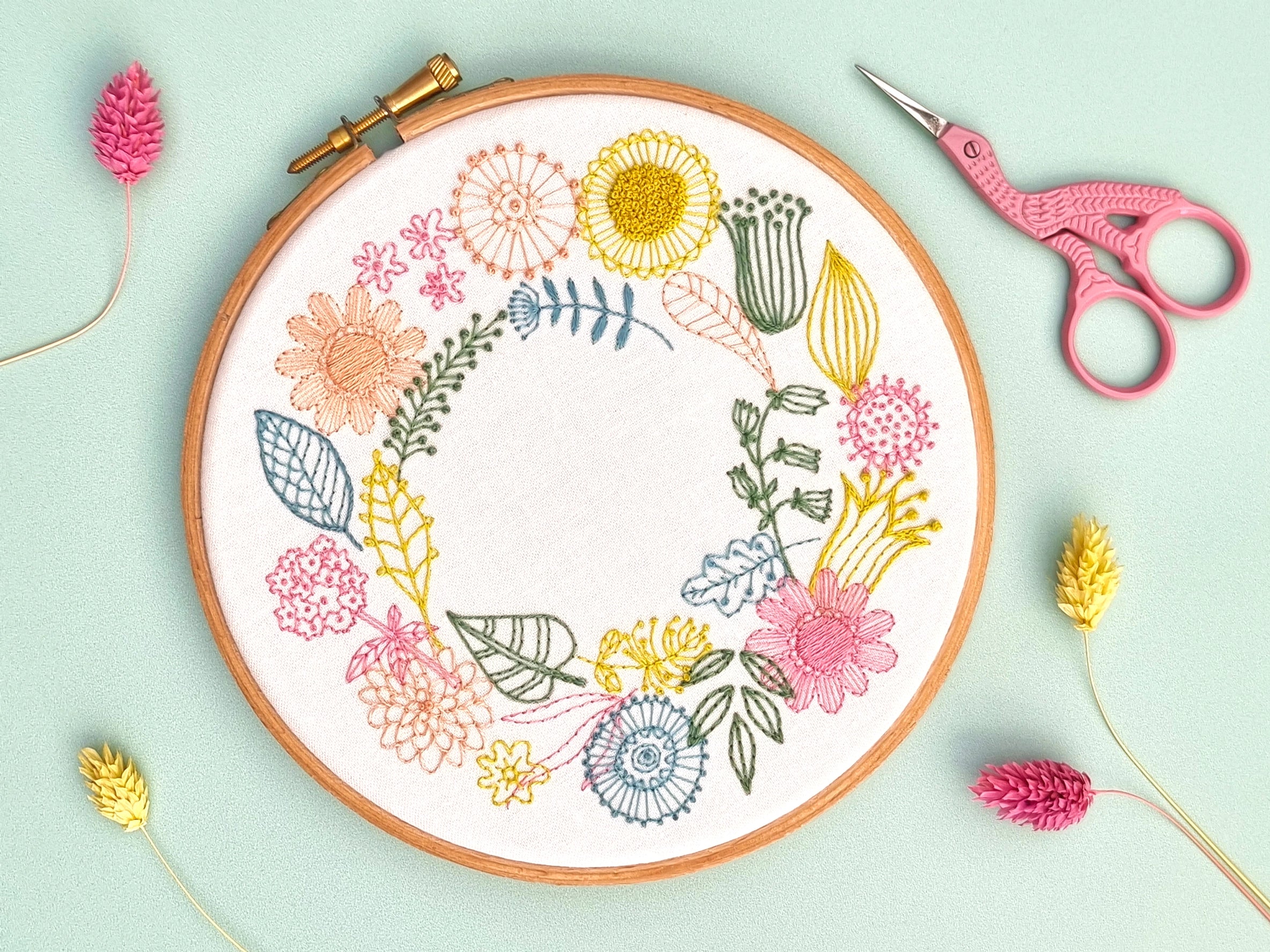 Spring Wreath Embroidery Craft Sewing Pattern Fabric Pack