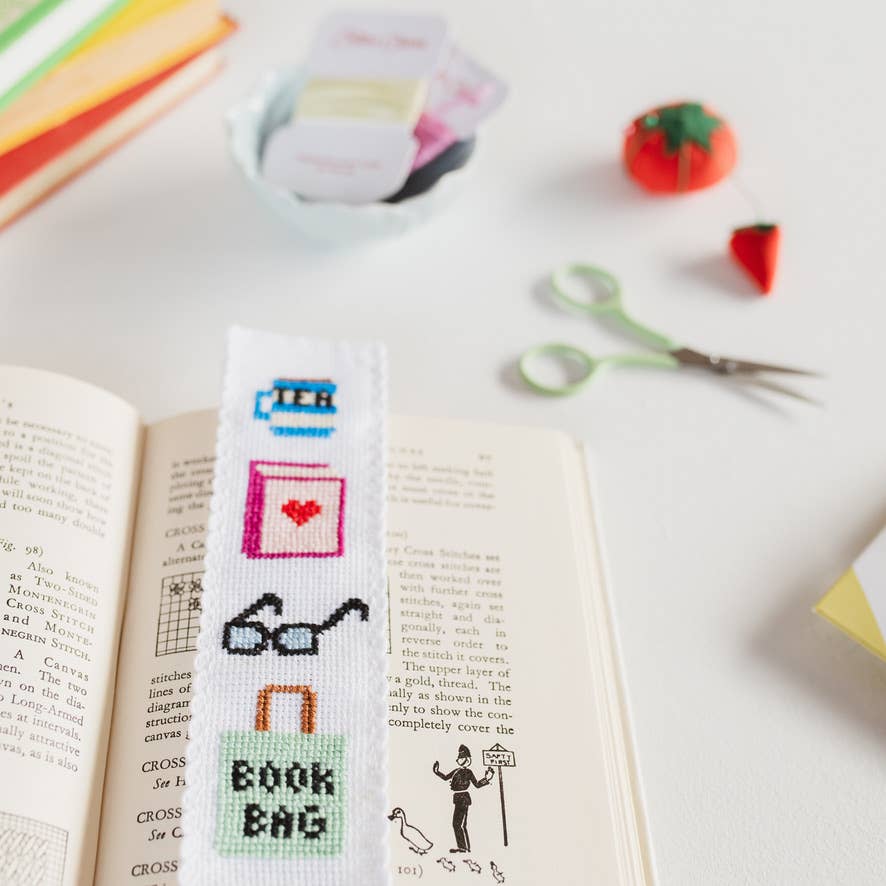 Cotton Clara Craft Kits & Supplies - Bookish Counted Cross Stitch Bookmark Kit Beginner Friendly
