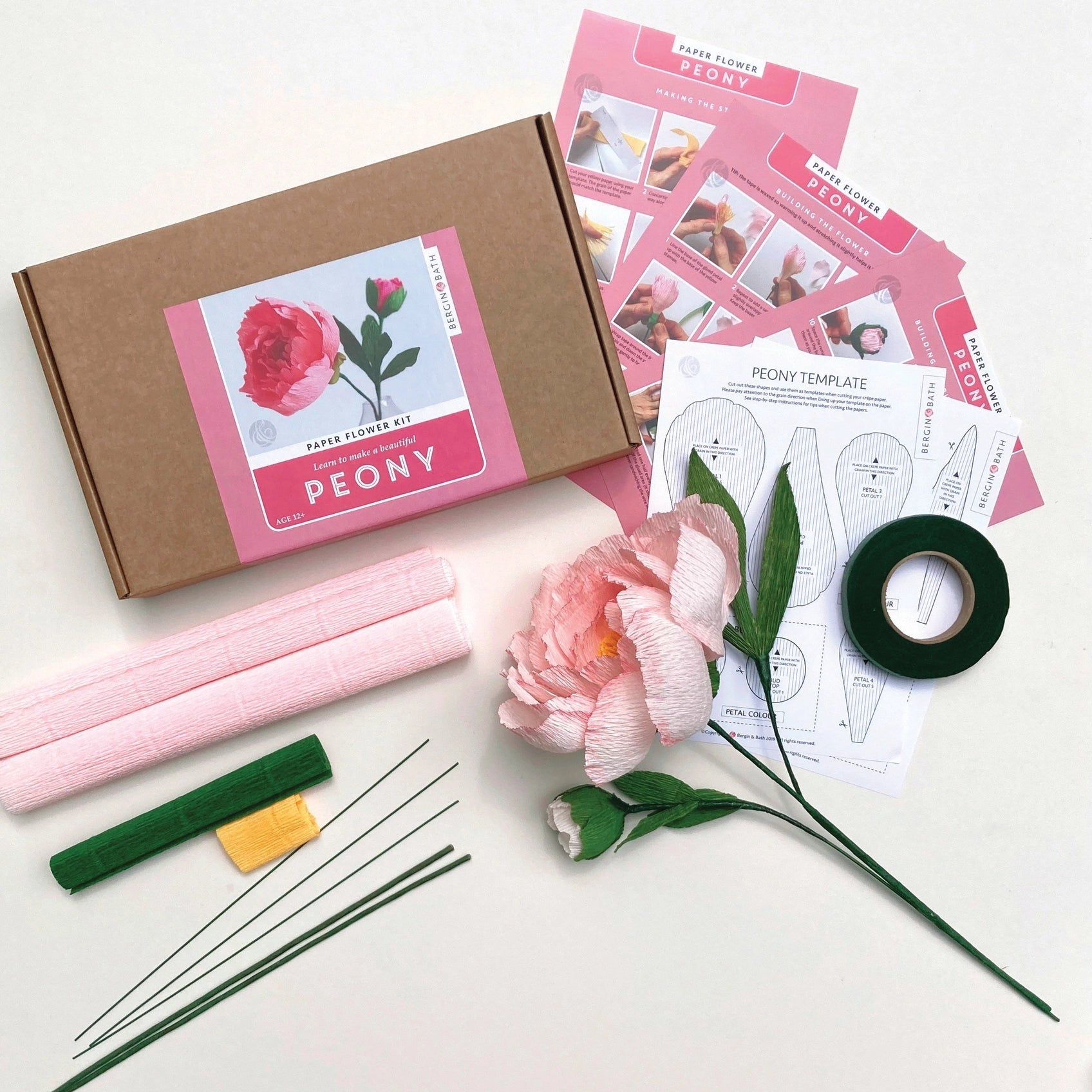 Paper Flower Kit - Peony. Papercraft kit for women.